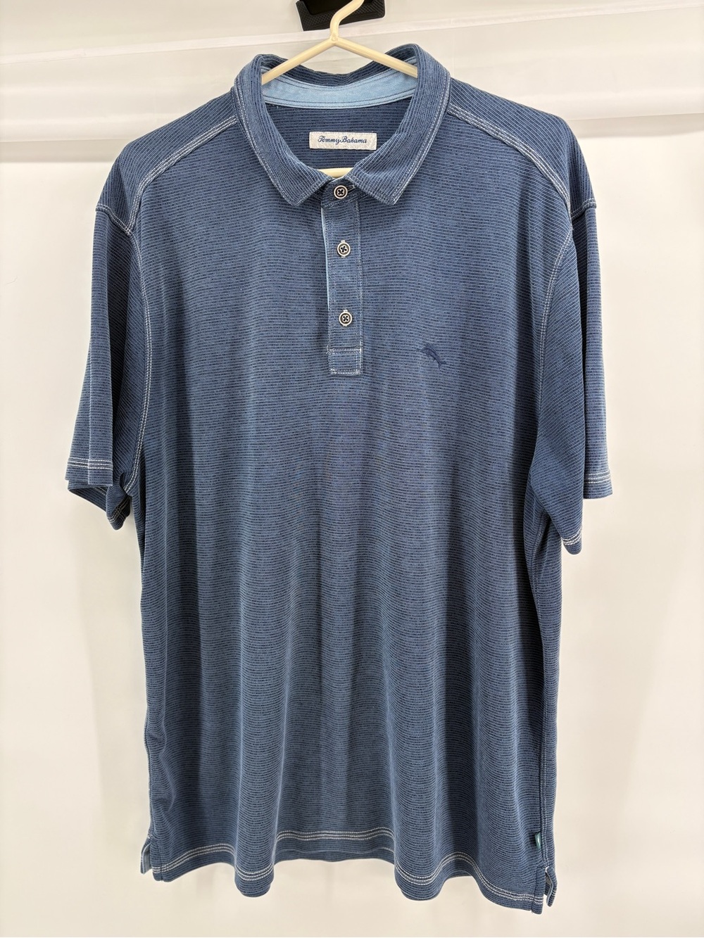 Tommy Bahama Polo Shirt Mens XL Island Zone Wick Stretch Dark Blue Knit Beach